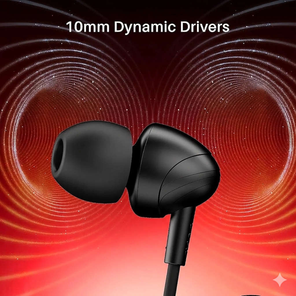 High-Bass Wired Earphones with Noise Cancellation & Mic