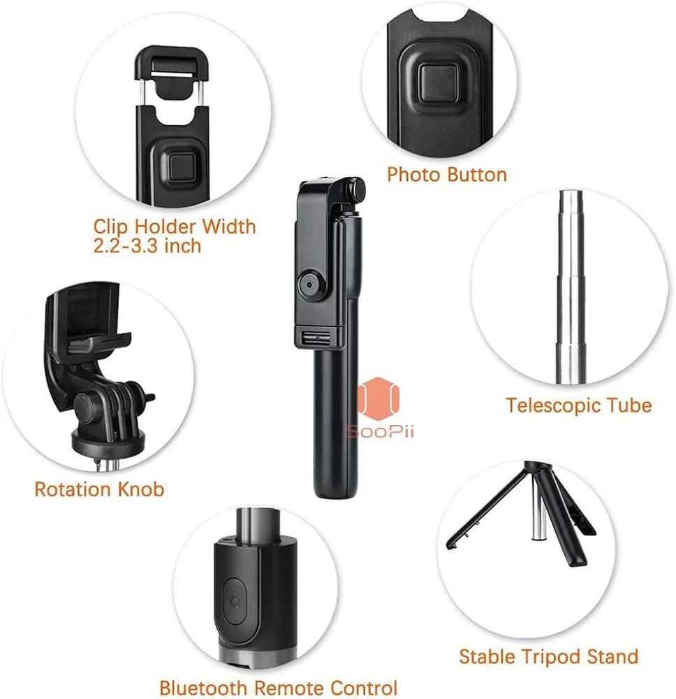 SooPii 3-in-1 Bluetooth Selfie Stick Tripod - Extendable Monopod with Wireless Remote