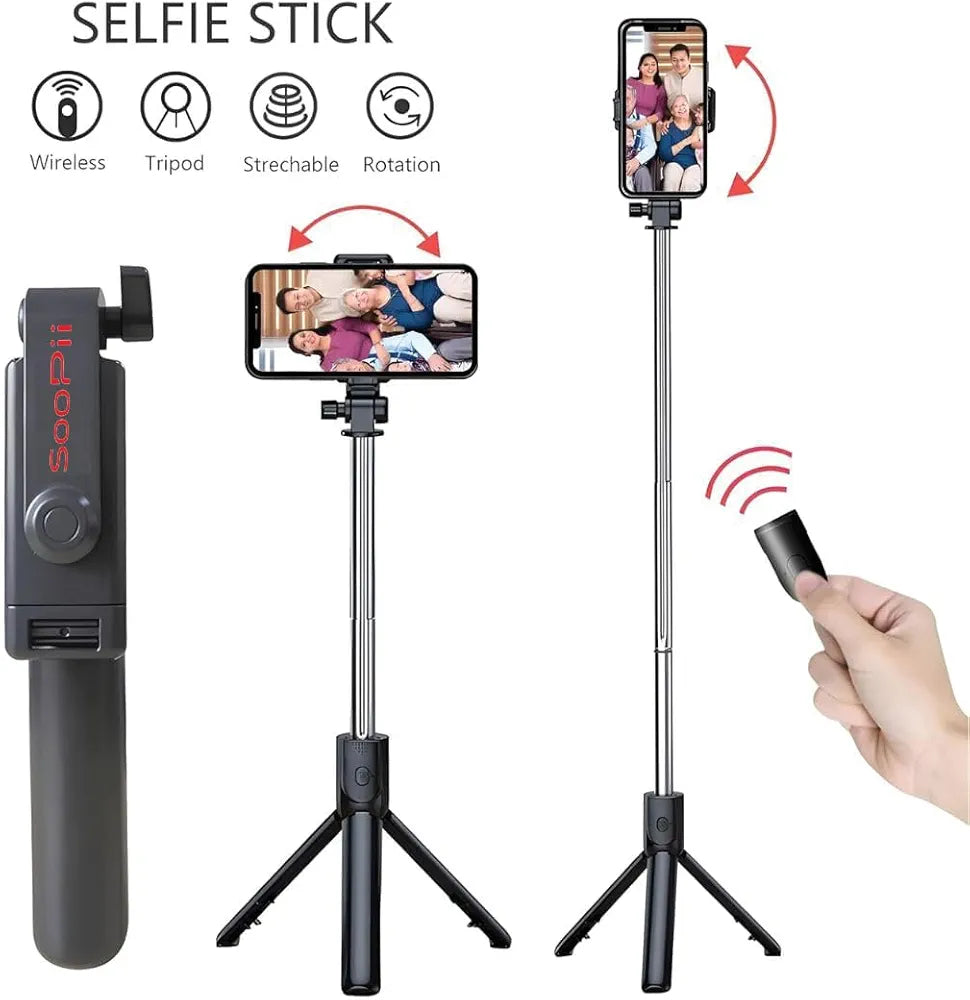 SooPii 3-in-1 Bluetooth Selfie Stick Tripod - Extendable Monopod with Wireless Remote