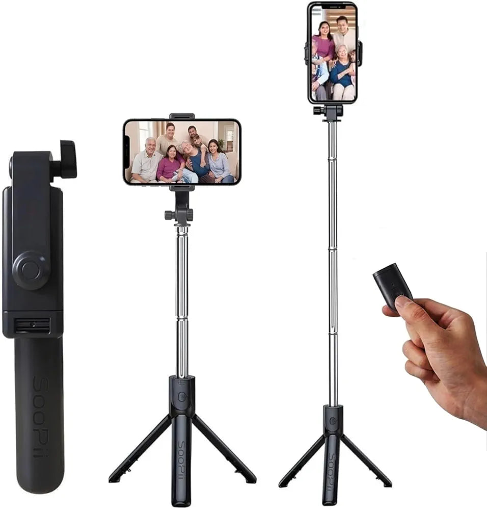 SooPii 3-in-1 Bluetooth Selfie Stick Tripod - Extendable Monopod with Wireless Remote