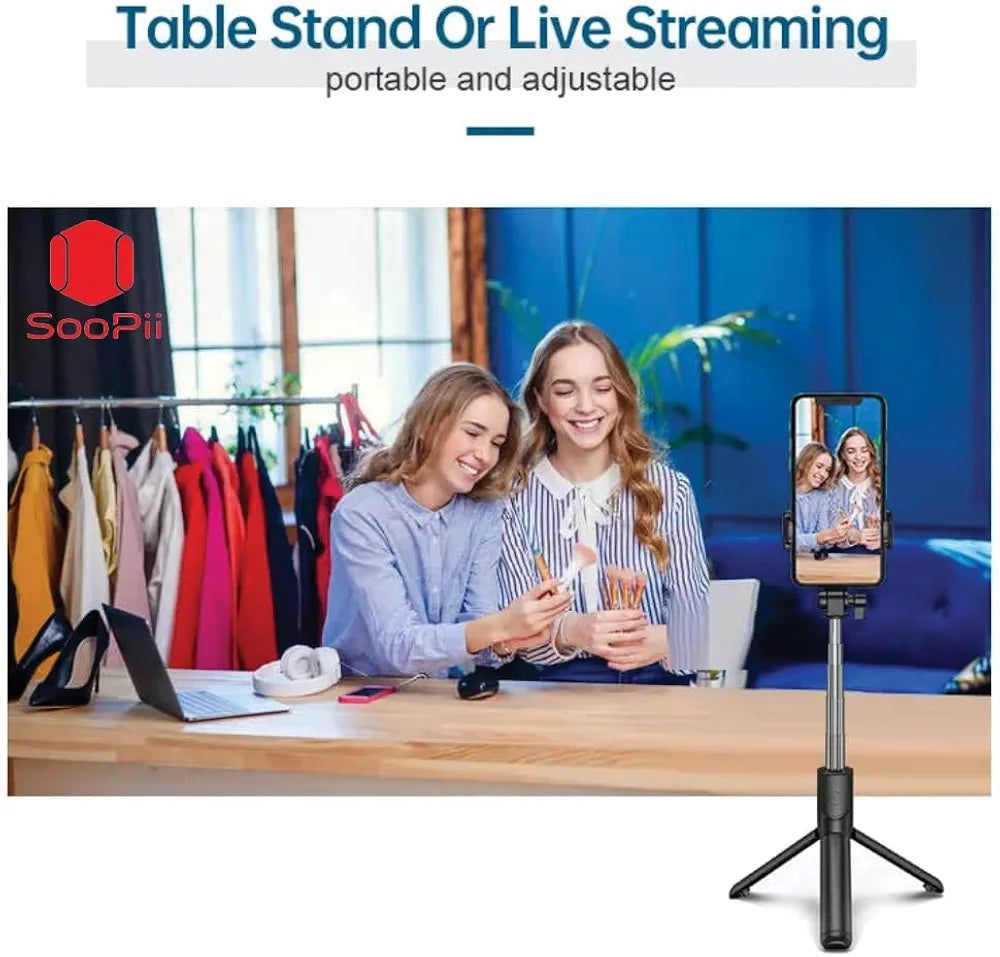 SooPii 3-in-1 Bluetooth Selfie Stick Tripod - Extendable Monopod with Wireless Remote