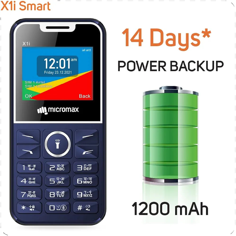Micromax X1i Smart Feature Phone (6.1 cm / 2.4" Display, 1200mAh Battery, Type-C Charging, Dual SIM)