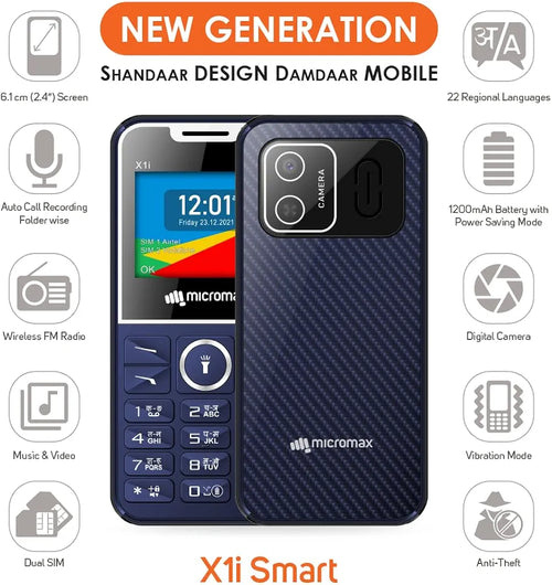 Micromax X1i Smart Feature Phone (6.1 cm / 2.4" Display, 1200mAh Battery, Type-C Charging, Dual SIM)