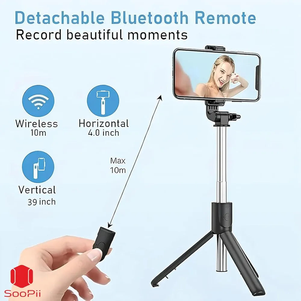 SooPii 3-in-1 Bluetooth Selfie Stick Tripod - Extendable Monopod with Wireless Remote