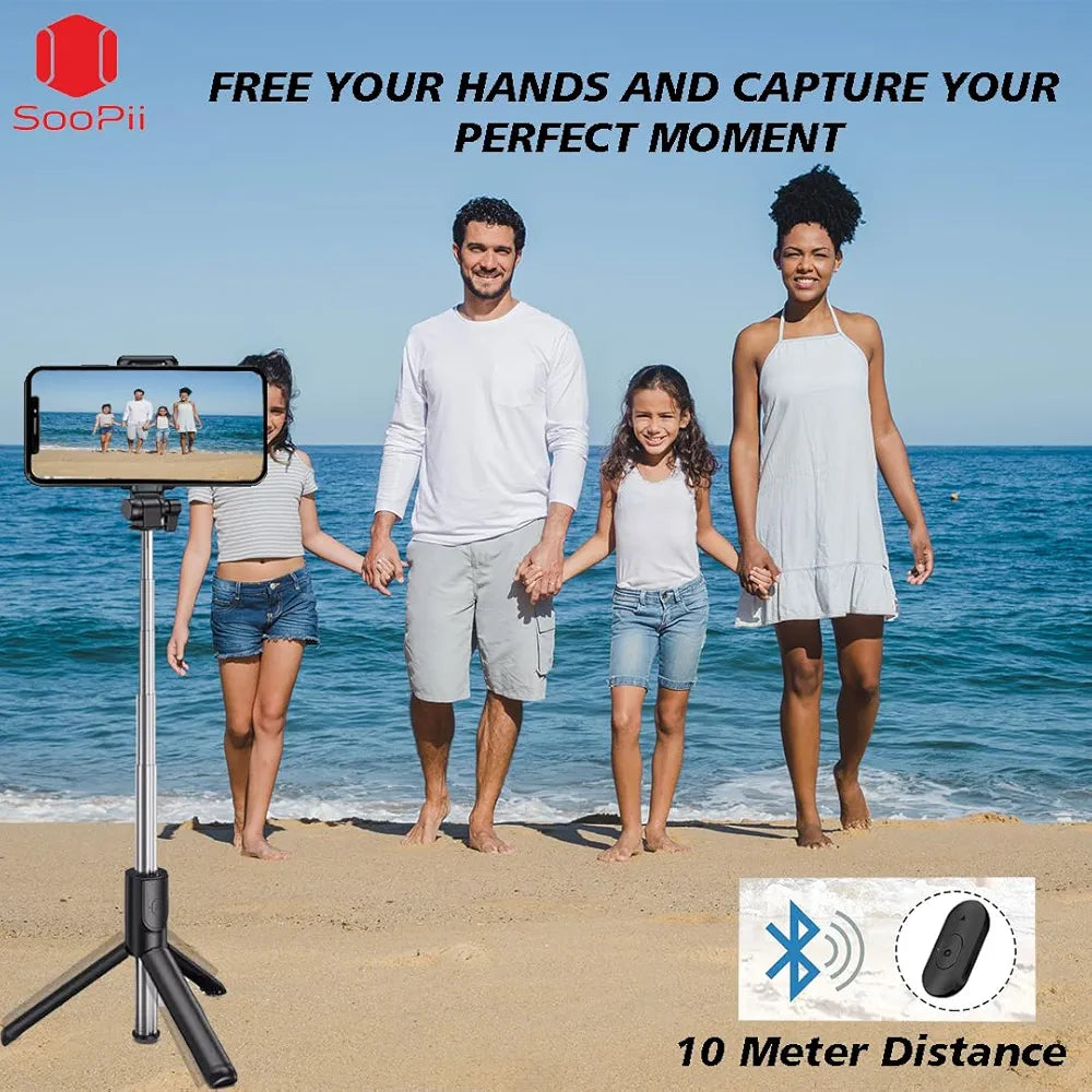 SooPii 3-in-1 Bluetooth Selfie Stick Tripod - Extendable Monopod with Wireless Remote